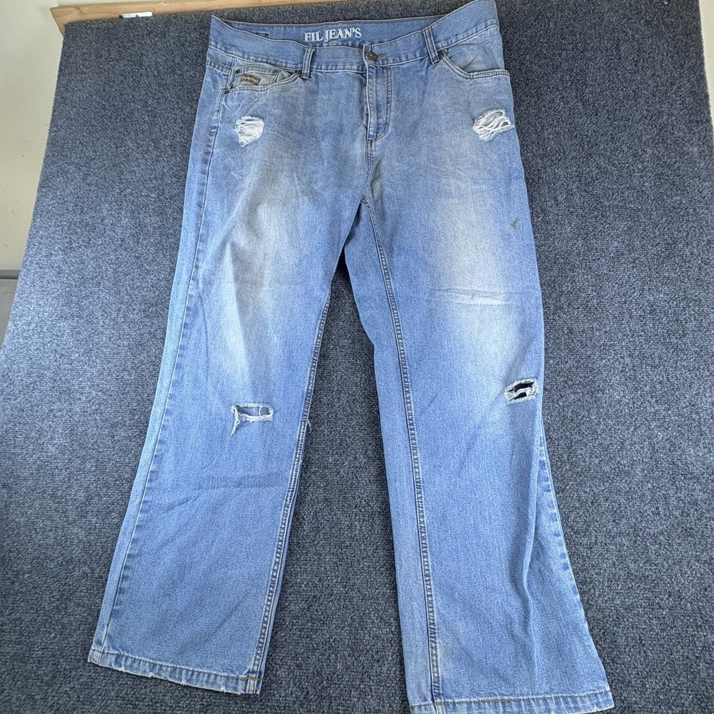 Fil Jeans Mens 40x30 Blue Light Wash Denim Distressed Cotton Casual Straight Leg